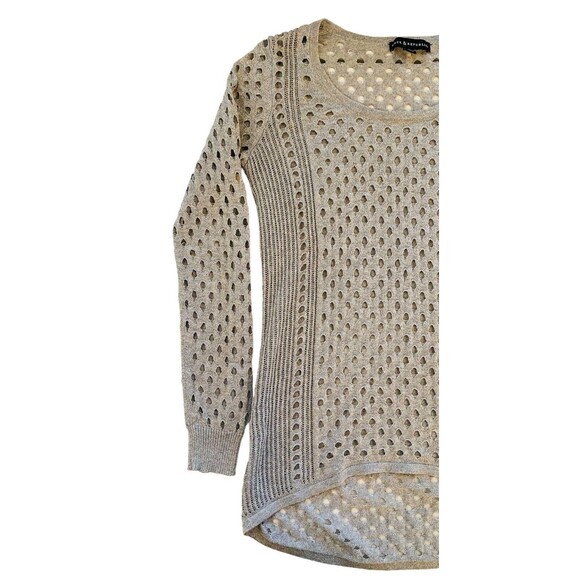 Rock & Republic Women’s Top Mesh Cutout Net Knit Metallic Silver Grey Size Small - Picture 4 of 11